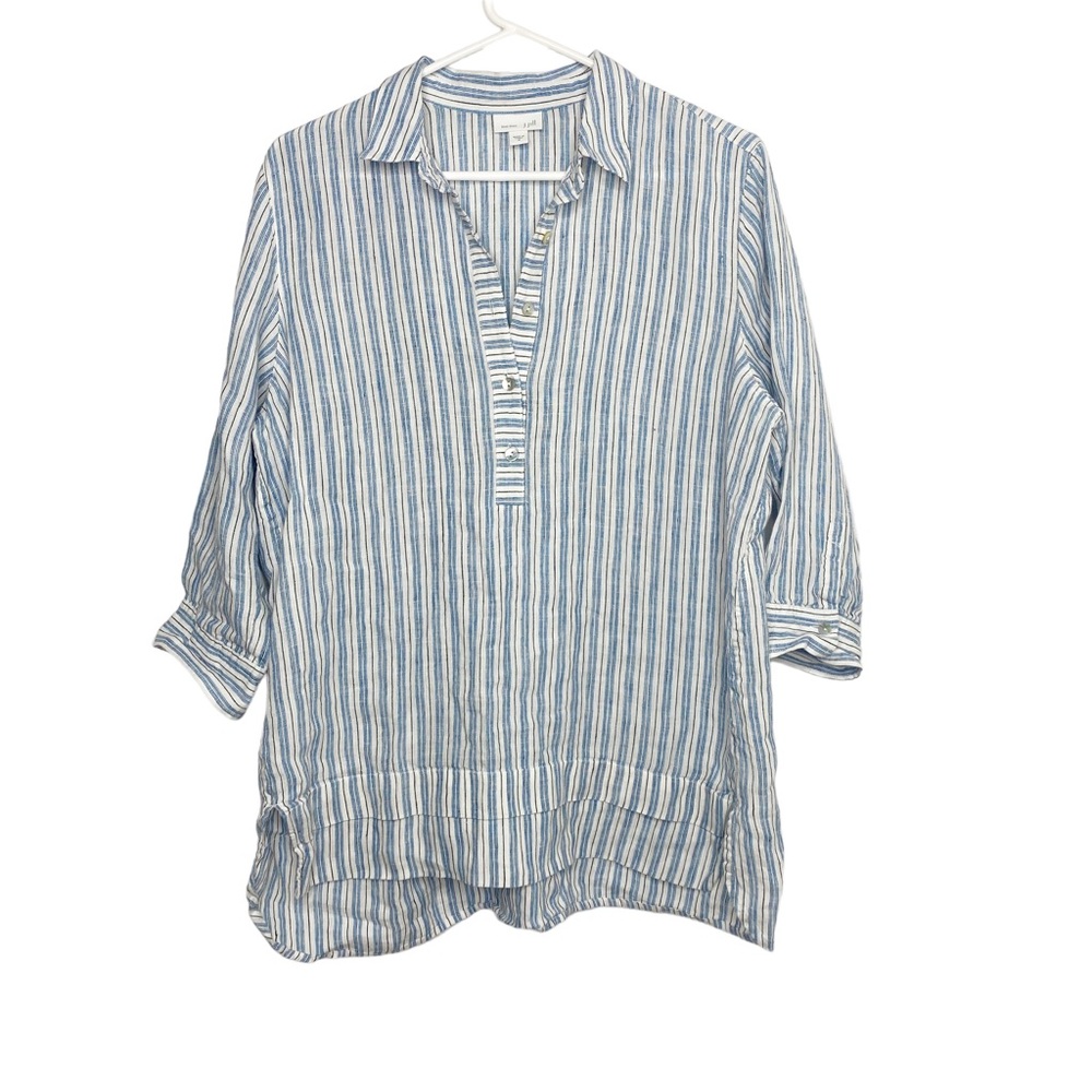 J.Jill striped love linen popover top size medium EUC j